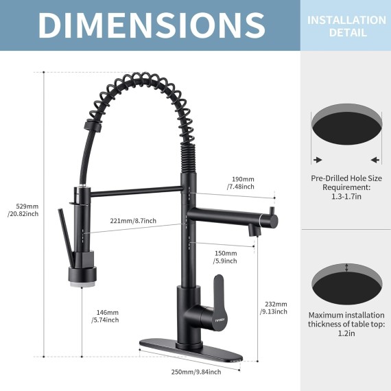 Kitchen Faucet with Pull Down Sprayer,Stainless Steel Spring Sink Faucets Dual Spouts with LED Light,Black Kitchen Sink Faucet with Pot Filler