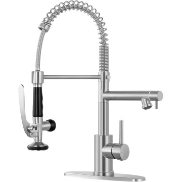 Kitchen Faucets with Pull Down Sprayer, Commercial Kitchen Faucets, Two Head Kitchen Sink Faucets, High Pressure Faucet for Kitchen Sink, Stainless Steel, Brushed Nickel