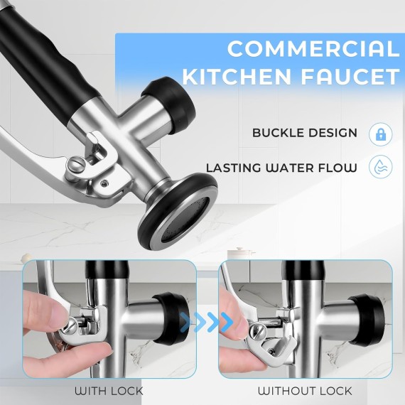 Kitchen Faucets with Pull Down Sprayer, Commercial Kitchen Faucets, Two Head Kitchen Sink Faucets, High Pressure Faucet for Kitchen Sink, Stainless Steel, Brushed Nickel