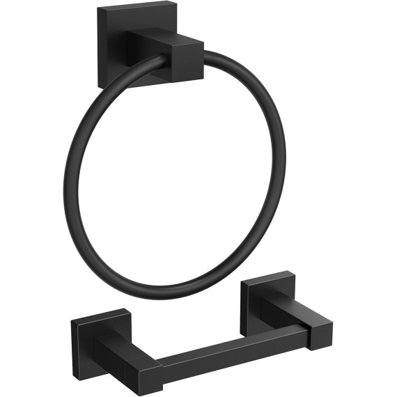 Toilet Paper Holder and Towel Ring Set, Matte Black Black Pivoting Toilet Paper Holder Wall Mount, Sus304 Stainless Steel Bathroom Tissue Holder, Modern Bathroom Hardware Set