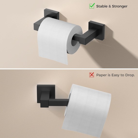 Toilet Paper Holder and Towel Ring Set, Matte Black Black Pivoting Toilet Paper Holder Wall Mount, Sus304 Stainless Steel Bathroom Tissue Holder, Modern Bathroom Hardware Set