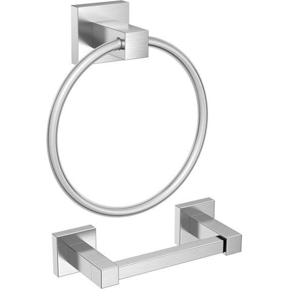 Toilet Paper Holder and Towel Ring Set, Brushed Nickel Pivoting Toilet Paper Holder Wall Mount, Sus304 Stainless Steel Bathroom Tissue Holder, Modern Bathroom Hardware Set