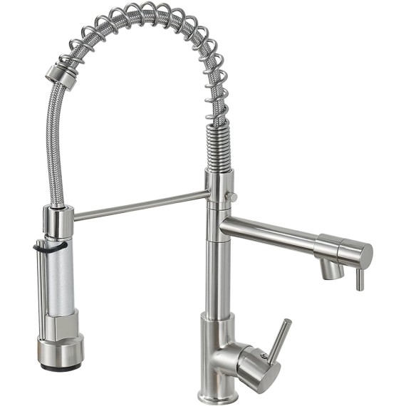 Kitchen Faucet with Pull Down Sprayer Commercial Double-Headed Kitchen Sink Faucet Faucet with Two Nozzles Single Handle Spring Kitchen Sink Faucet Brushed Nickel