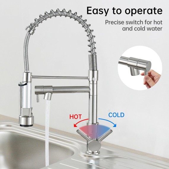 Kitchen Faucet with Pull Down Sprayer Commercial Double-Headed Kitchen Sink Faucet Faucet with Two Nozzles Single Handle Spring Kitchen Sink Faucet Brushed Nickel