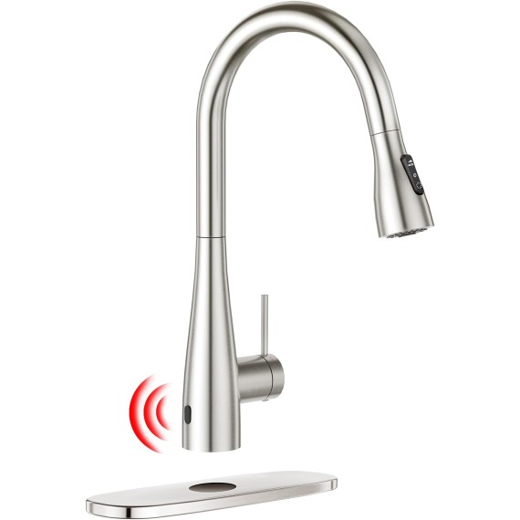 Infrared Sensor Kitchen Faucet,Touchless Kitchen Faucets with Pull Down Sprayer,360° Swivel Brushed Nickel Single Hole Laundry Faucet for Uitility Sink Commercial RV Bar Faucet Stainless Steel