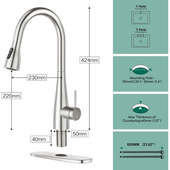 Infrared Sensor Kitchen Faucet,Touchless Kitchen Faucets with Pull Down Sprayer,360° Swivel Brushed Nickel Single Hole Laundry Faucet for Uitility Sink Commercial RV Bar Faucet Stainless Steel