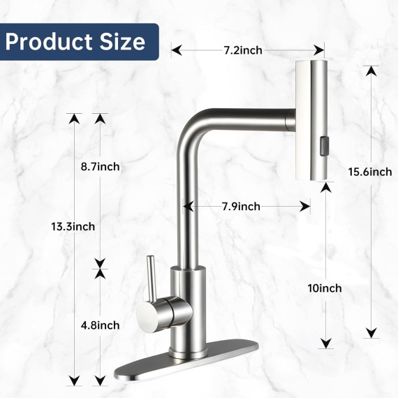 Kitchen Faucet with Pull-Out Sprayer, Waterfall Kitchen Sink Faucet Brushed Nickel, Touch On Single Handle Kitchen Faucet with Pull Down Sprayer, Commercial Modern RV Faucets Three Function