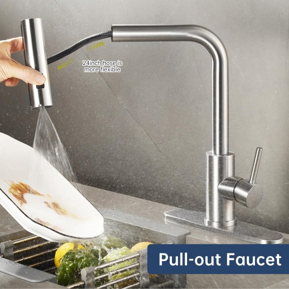 Kitchen Faucet with Pull-Out Sprayer, Waterfall Kitchen Sink Faucet Brushed Nickel, Touch On Single Handle Kitchen Faucet with Pull Down Sprayer, Commercial Modern RV Faucets Three Function