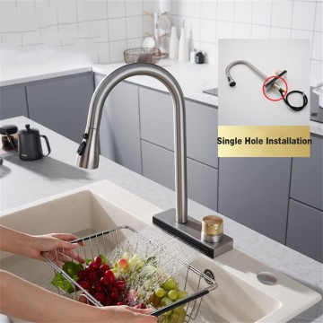 Kitchen Faucet Pull Out, Big Waterfall Kitchen Sink Faucet with 3 Functions Sprayers, Single Hole Sink Mixer Kitchen Tap with Rotate Button,Black (Color : Brushed Gunmetal)