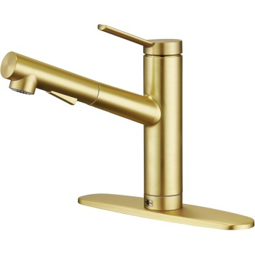 Low Profile Kitchen Faucet with Pull Out Sprayer,Bar Sink Faucet Single Hole Handle,Short Kitchen Faucet Prep Wet Bar Faucet Laundry Utility Faucet,Low Arc Small Modern Outdoor RV Faucet Gold