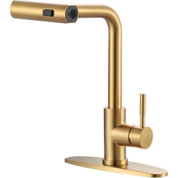 Waterfall Kitchen Sink Faucet with Sprayer: 3 Modes(Waterfall/Stream/Sweep) Pull Down Sprayer - IVIGA Gold Splash Proof Sink Fuacet - Swivel Waterfall Kitchen Faucet for Wash Vegetable Fruit