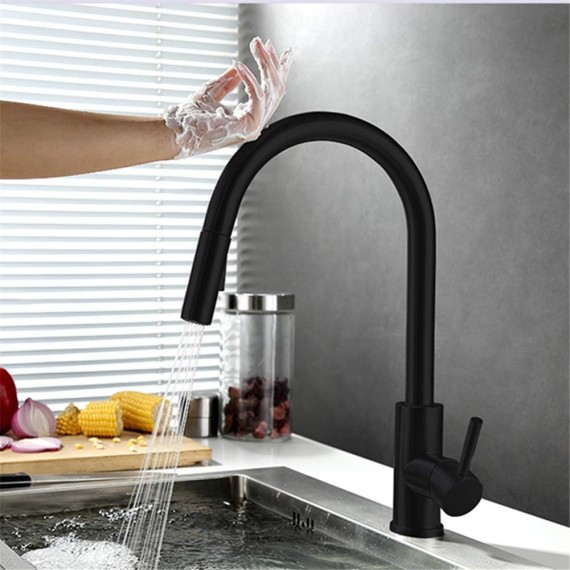 Kitchen Faucet with Pull Down Sprayer, Single Handle Deck Mounted Kitchen Sink Faucet, Touch On Kitchen Mixer Tap(Black)